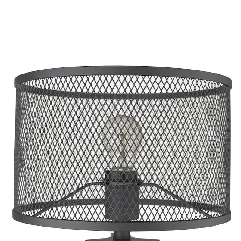 Modern Brown Wood Tripod Table Lamp with Black Drum Shade for Accent Lighting - 11.50" x 11.50" x 20"