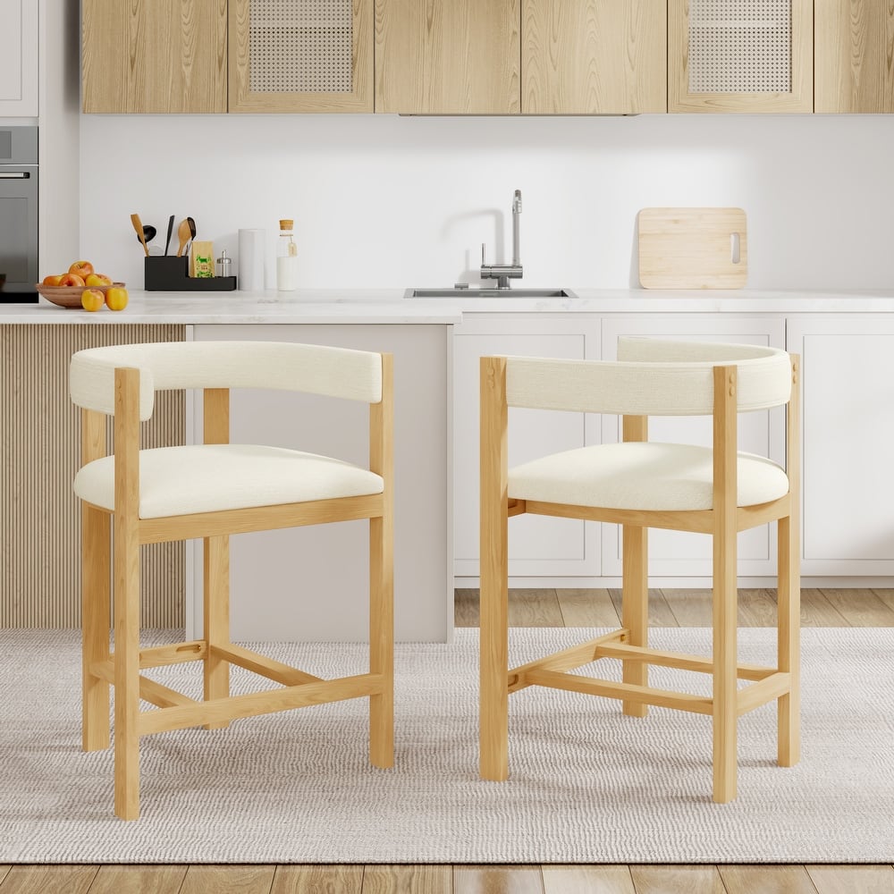 Christopher Knight Home - Callan Modern Counter Stools Set of 2 with Curved Wood Back and Upholstered Seating
