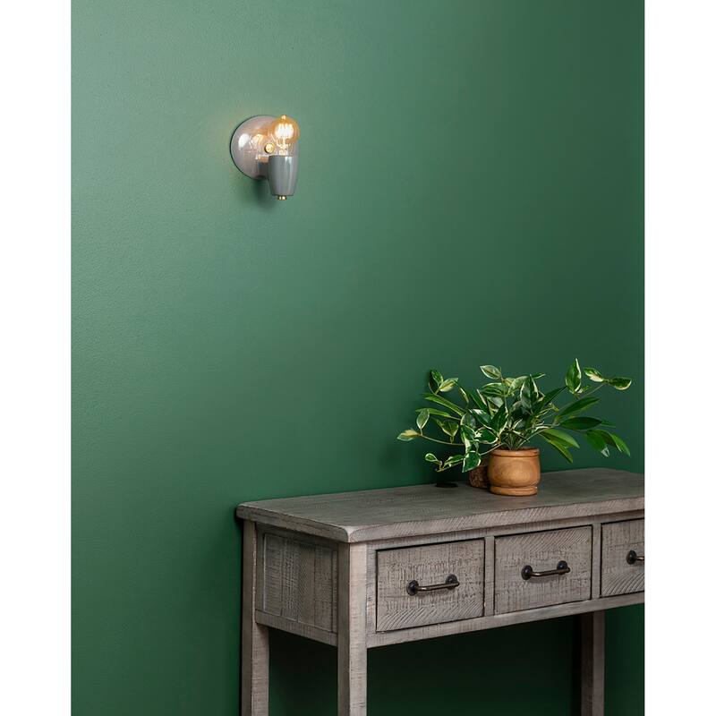 Ceramic Ovalesque Wall Sconce - Gloss Grey/Polished Brass