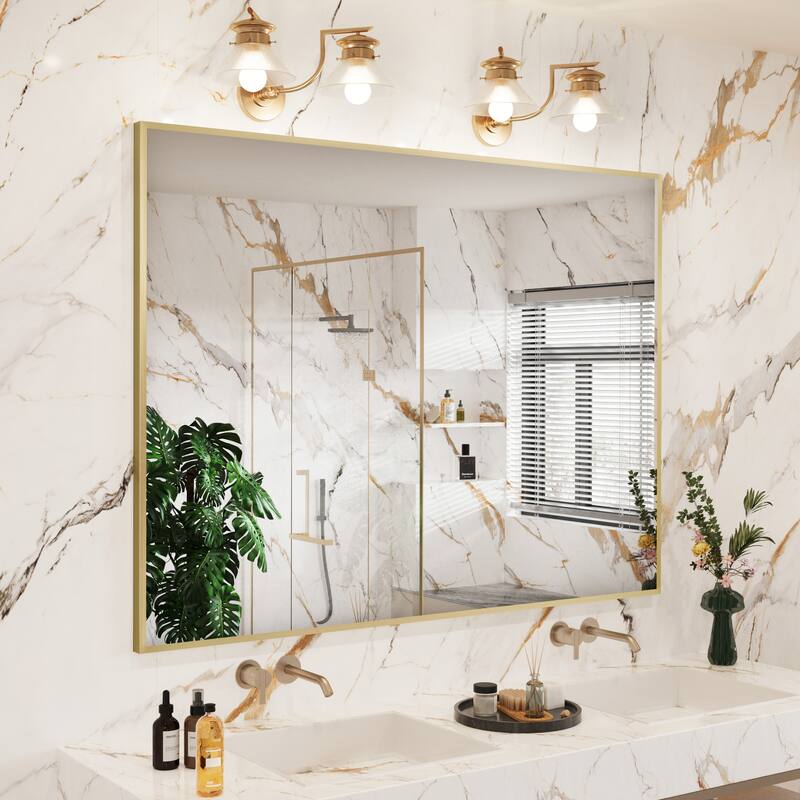 Aluminum Alloy Framed Wall Mounted Bathroom Vanity Accent Mirror in - 48" * 36" - Brushed Gold