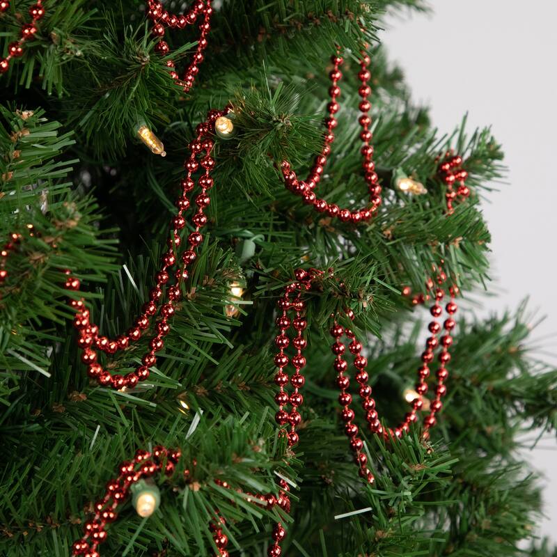 15' x 0.25" Shiny Crimson Red Beaded Artificial Christmas Garl - Unlit