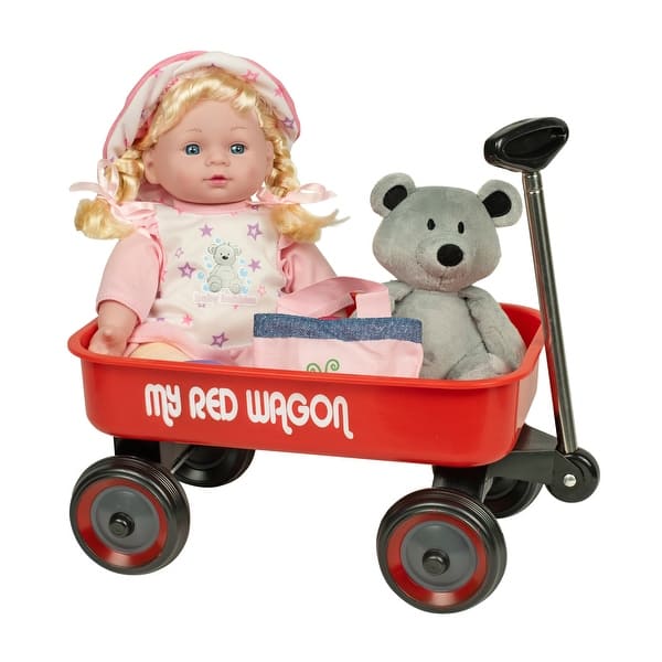 slide 2 of 4, Kid Concepts Plastic Baby Doll With Wagon Playset