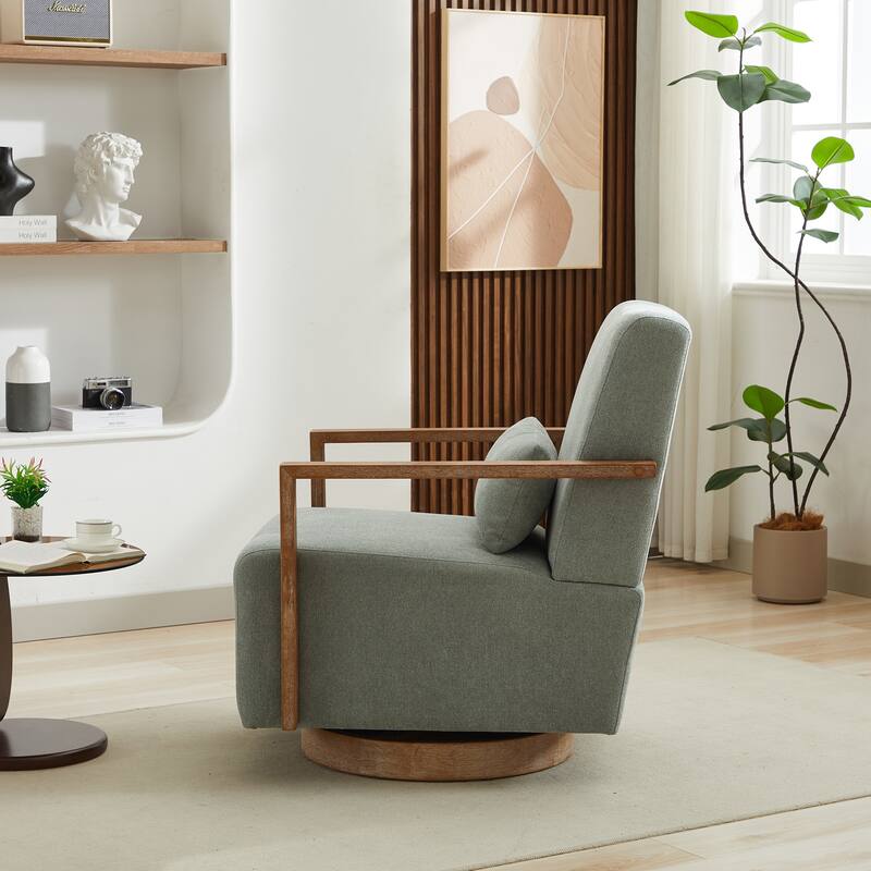 30.3"W Swivel Modern Upholstered Accent Chair with Solid Wood Armrests
