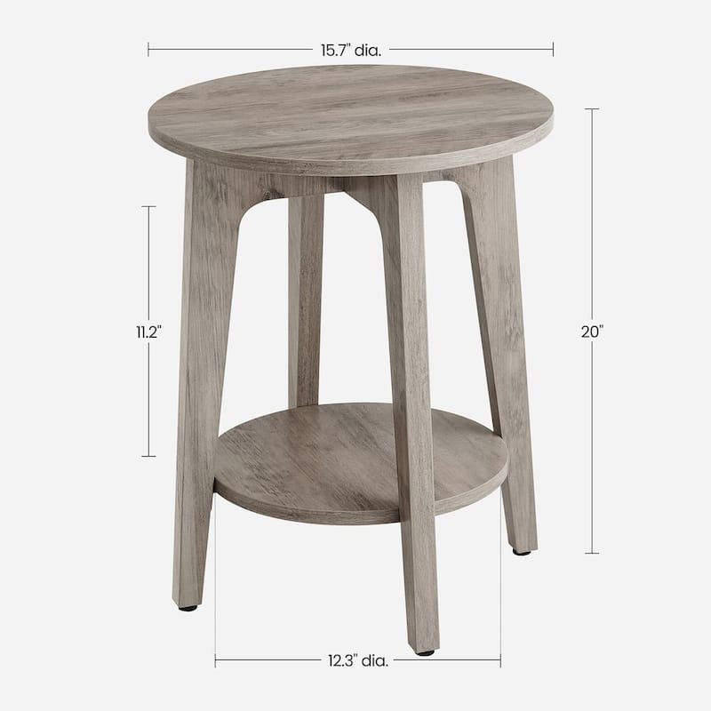 2-Tier Modern Nightstand Table Round Walnut Side Table for Bedroom Living Room or Entryway - 15.8”L x 15.8"W x 19.7”H