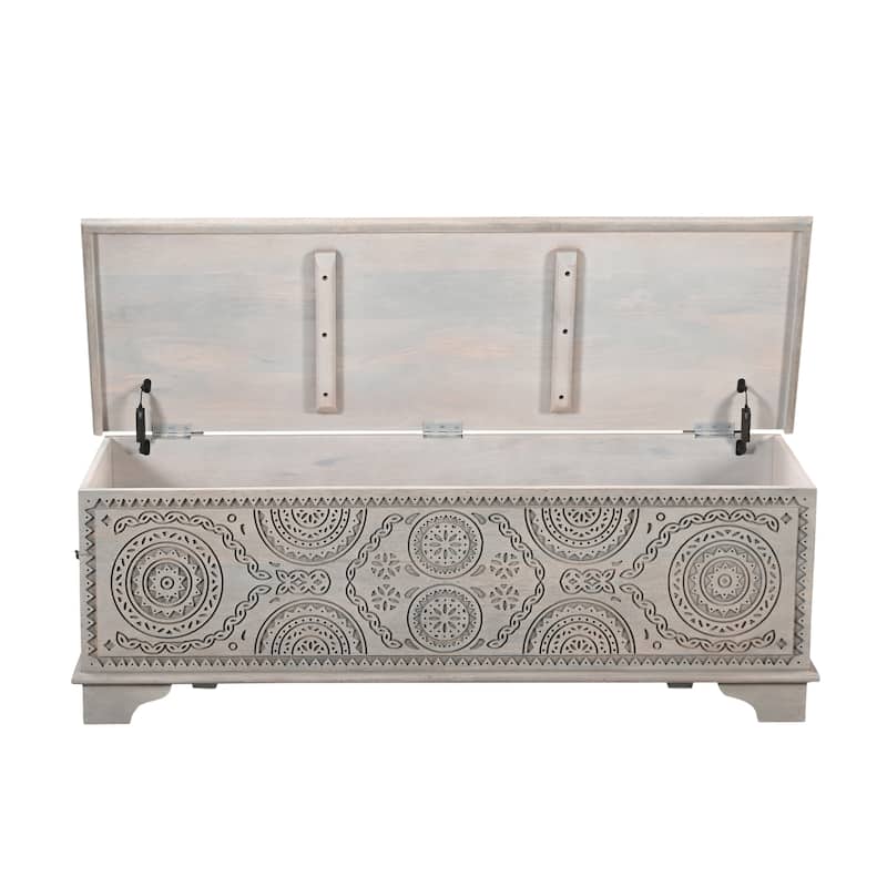 Clara Carved Solid Wood Storage Ottoman
