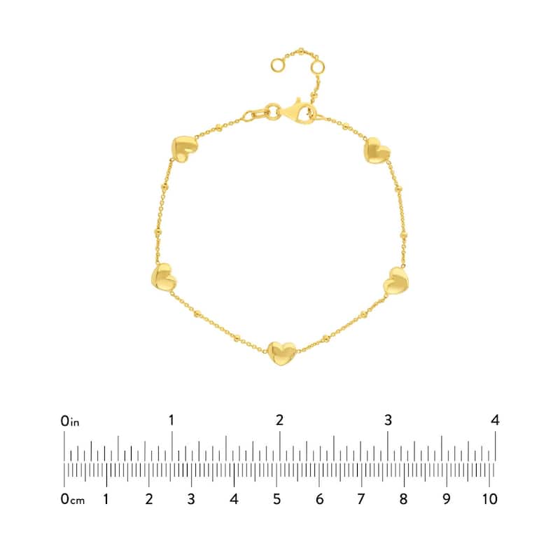 Curata 14k Yellow Gold 7.25" Puffed Heart Station Adjustable Saturn Chain Bracelet