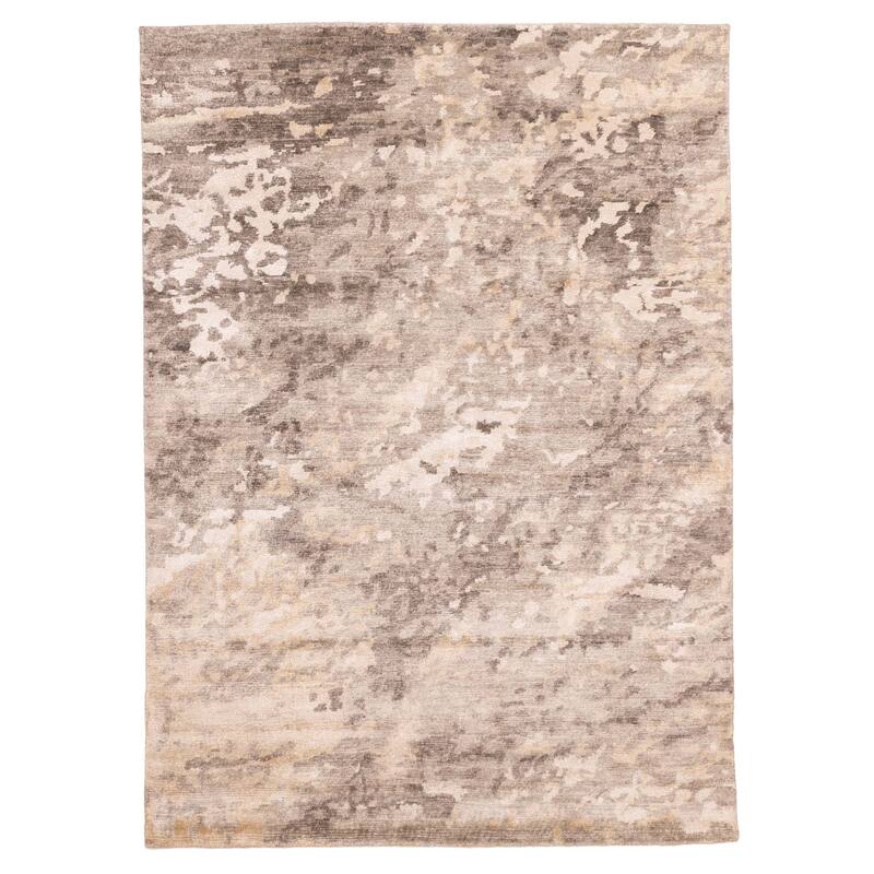 ECARPETGALLERY Hand-knotted Legacy Grey, Light Khaki Silk Rug - 5'8 x 7'9