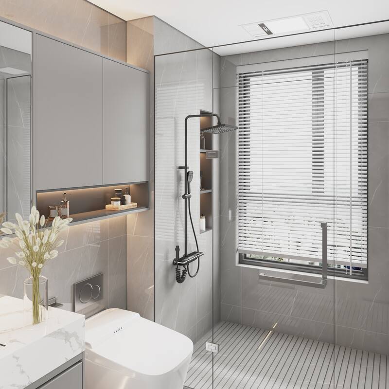 4-In-1 Rainfall Shower System with LED Temperature Display, Gunmetal Gray Shower Faucet Set with Handheld Shower, Spray Gun