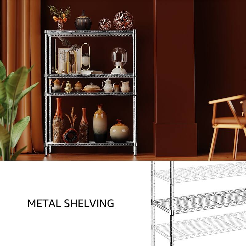 1400 Lbs 4-Shelf Storage Shelves, Wire Shelving Heavy Duty Metal Storage Shelving Unit Adjustable Garage Shelving Rack