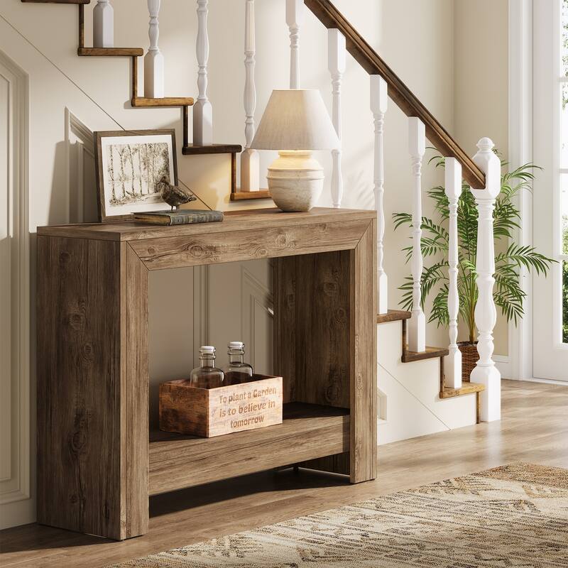 41.34-inch Rectangle Wood Console Table Simple Geometric Entryway Accent Table