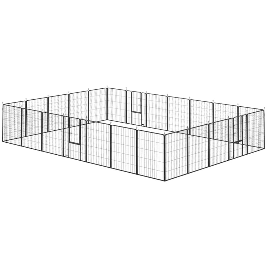 Black Steel 24-Panel Foldable Pet Playpen with Doors and Ground Stakes - 220.5" L x 157.5" W x 39.4" H