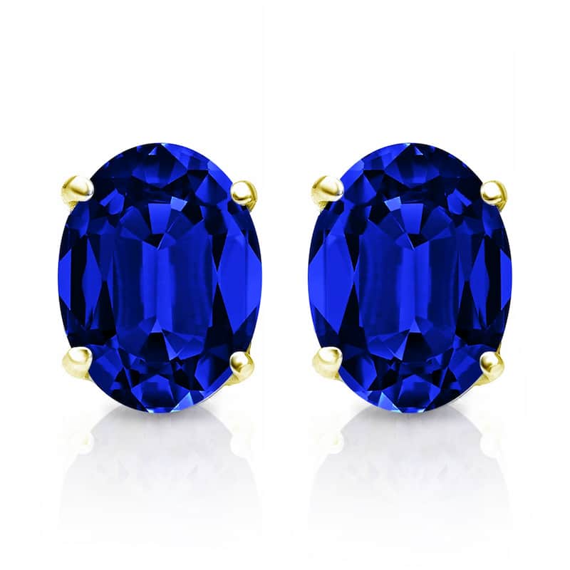 Auriya 14k Gold Lab Grown Gemstone Blue Sapphire Stud Earrings Oval 0.25 to 5.00 ct. tw. 4-Prong Basket Screw-Back