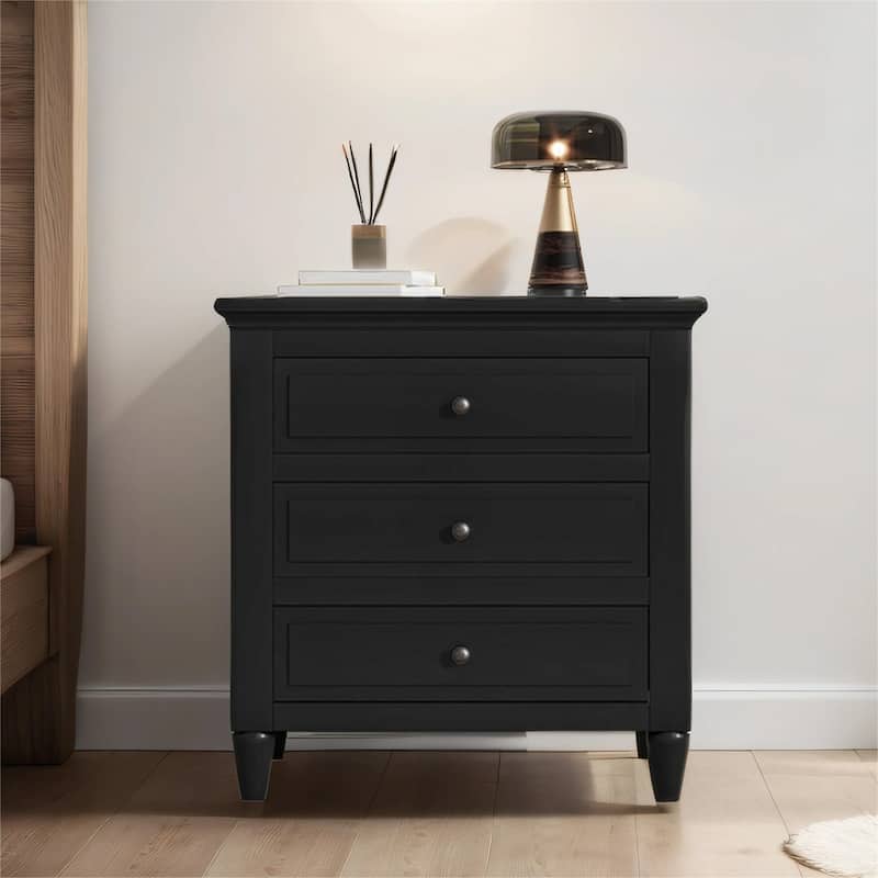 Three-Drawer Nightstand Storage Wood Cabinet
