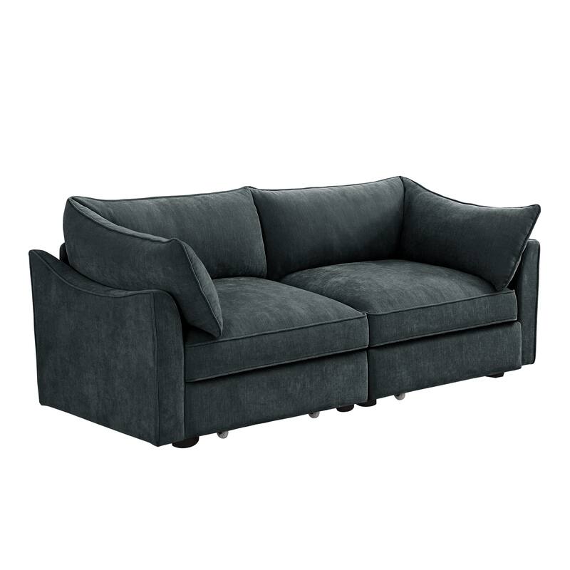 GDFStudio - Chenille 2-Seater 78.7" Sofa with Pull-Out Storage and Crescent Arms