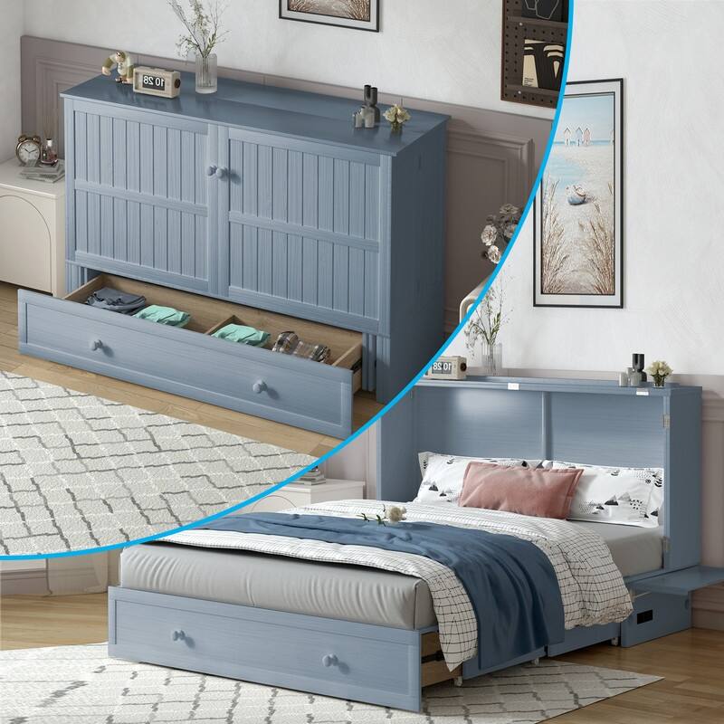 Mixoy Queen Murphy Bed Cabinet with Matress and Built-in Charger