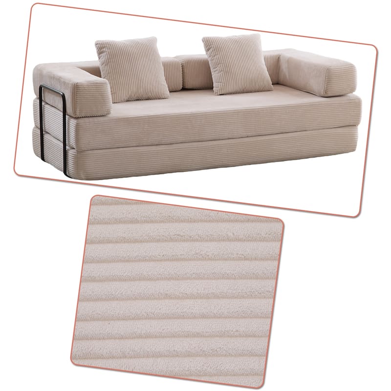 Modern Minimalist Compressed Upholstered Convertible Two-Seater Sofa Bed with External Metal Frame