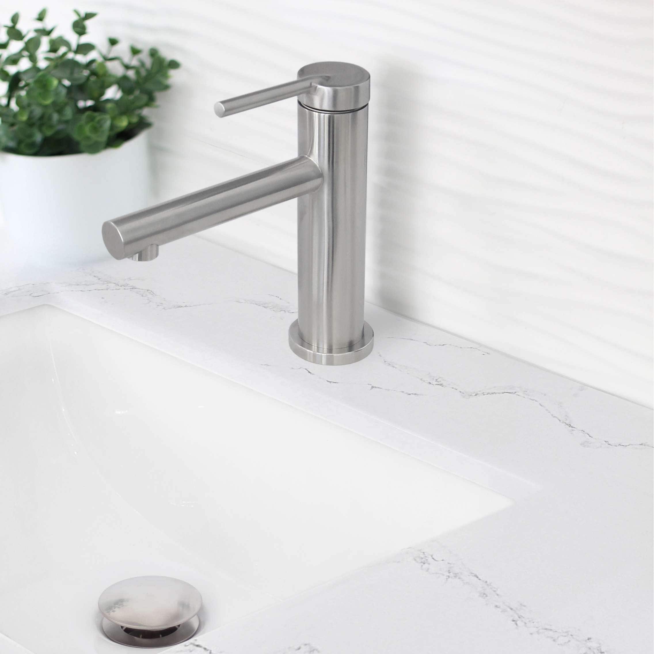 STYLISH Stainless Steel Single Handle Single Hole Bathroom Faucet - Faucet Height: 6 3/8" Spout Height: 3 7/8"