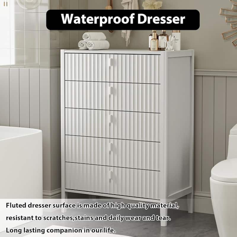 Modern Dresser, Fluted Wood Chest with Deep Drawers for Bedroom, Living Room