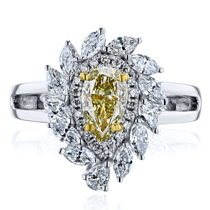Kobelli 1.92 Carats Fancy Yellow & White Diamond Certified 18k Solid Gold Sol Ring (GIA)