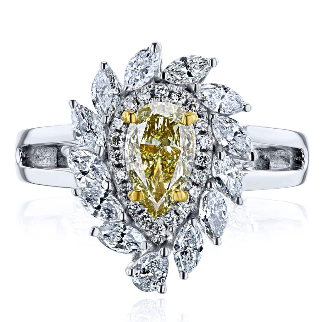 Kobelli 1.92 Carats Fancy Yellow & White Diamond Certified 18k Solid Gold Sol Ring (GIA)