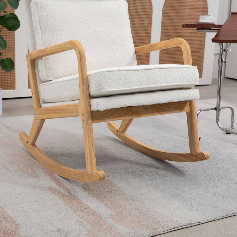 Mieres Rocking Chair, High Backrest Wooden Rocking Chair, Movable Armchair with Padded, 38.6"W Modern Leisure Single Sofa