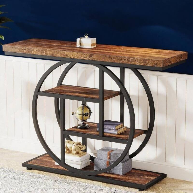Metal 4-Tier Industrial Narrow Console Table with Storage and Display Space - 41.34” L x 11.81” W x 31.5” H