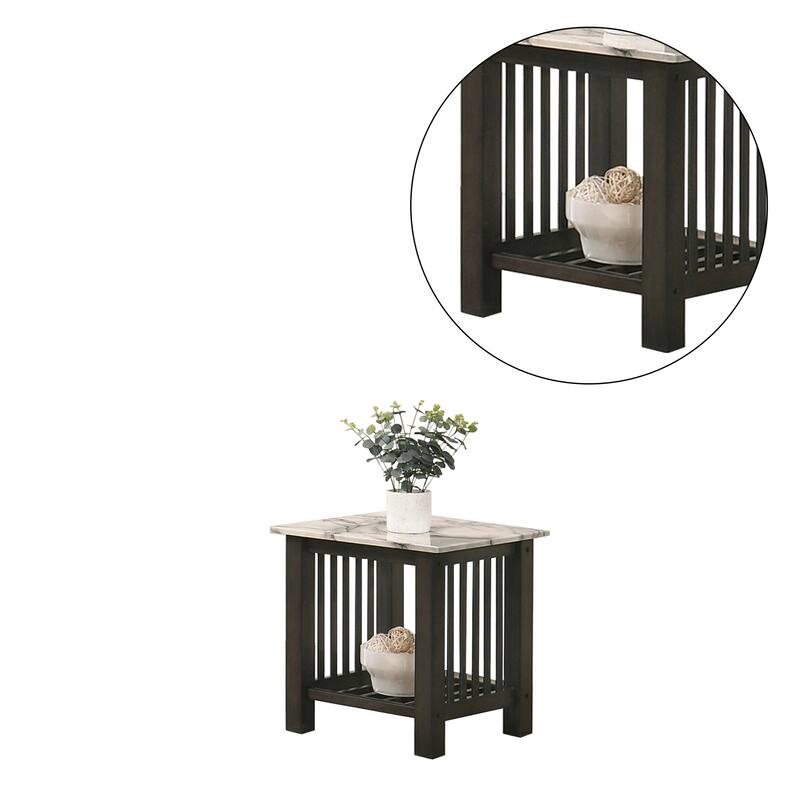 Faux Marble Top End Table Black in Antique Walnut