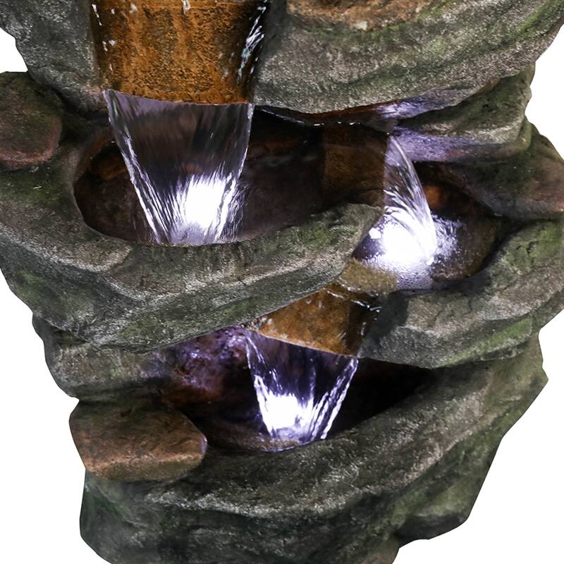 40.6-inch High Rock Falls Outdoor Garden Water Fountain w/LED Lights