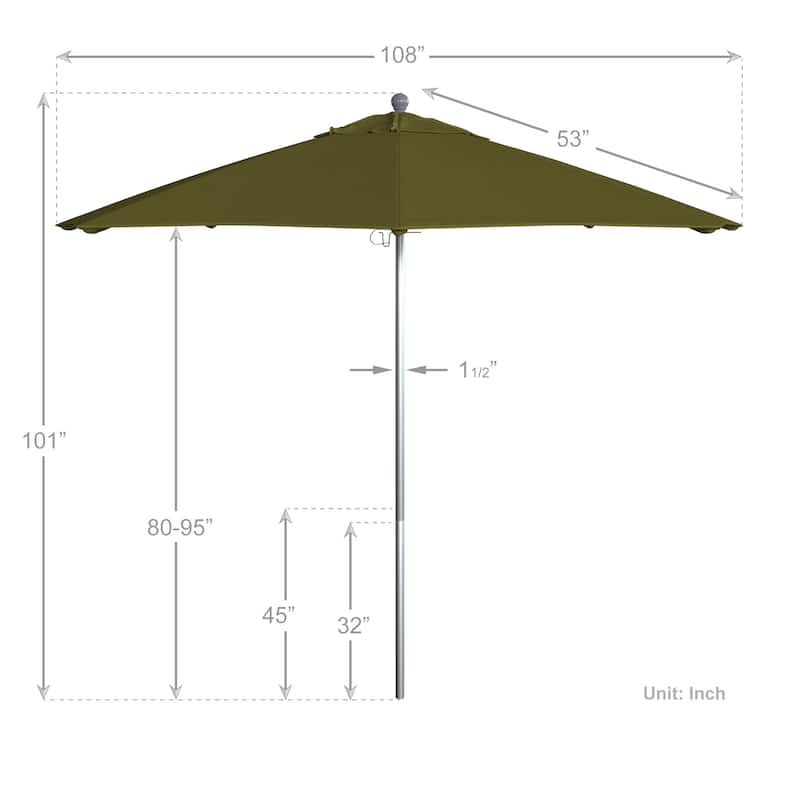 California Umbrella 9' Rd. Aluminum Frame, Fiberglass Rib Patio Umbrella, Push Open,Anodized Silver Finish, Sunbrella Fabric