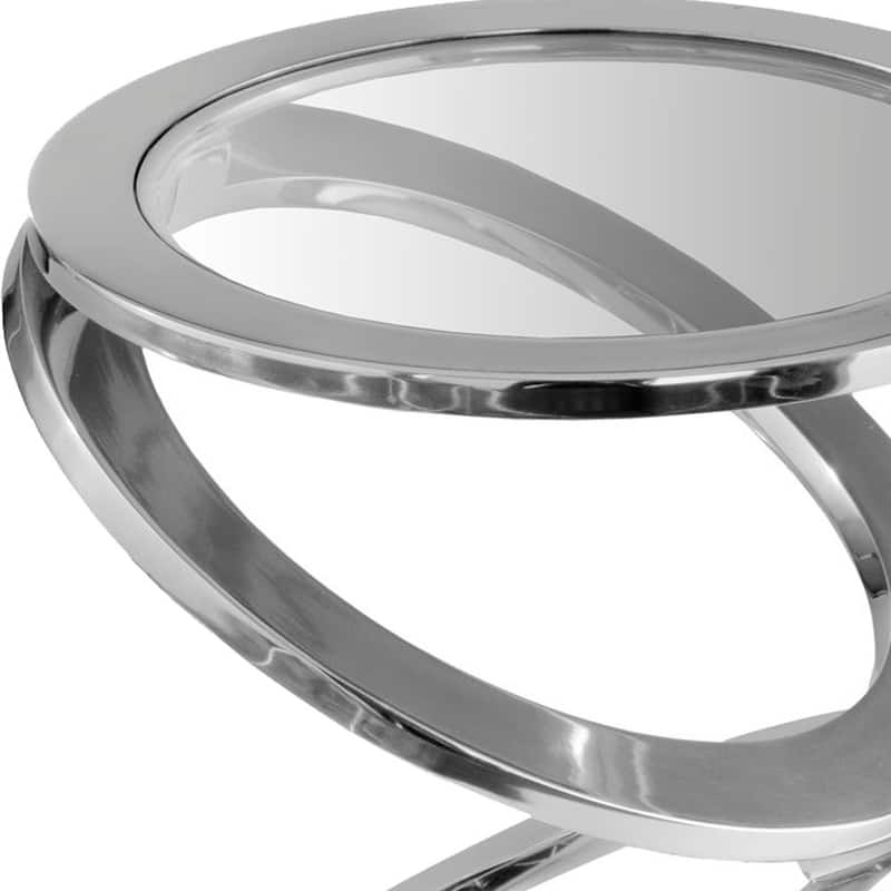 HomeRoots 17" Silver And Clear Glass and Aluminum Round Abstract End Table