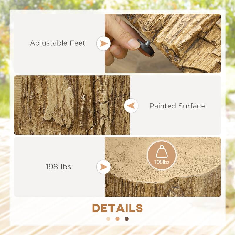 HOMCOM Decorative Side Table with Round Tabletop, Tree Stump Shape End Table with Wood Grain Finish, for Indoors and Outdoors