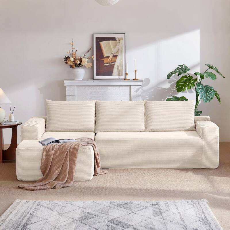 96.9" L-Shaped Corduroy Sectional Sofa, No Assembly Required - Right Facing
