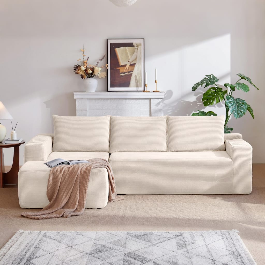 96.9" L-Shaped Corduroy Sectional Sofa, No Assembly Required