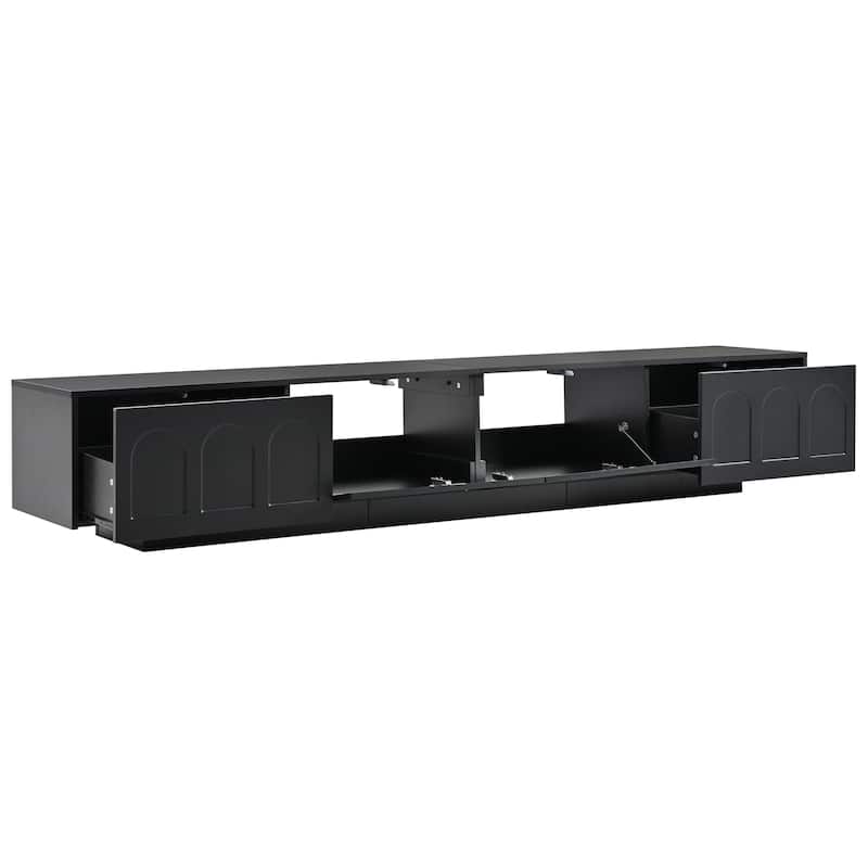 87" LED TV Console for Living Room, Fluted Glass Doors, Bluetooth RGB Lights, Holds 95" TV