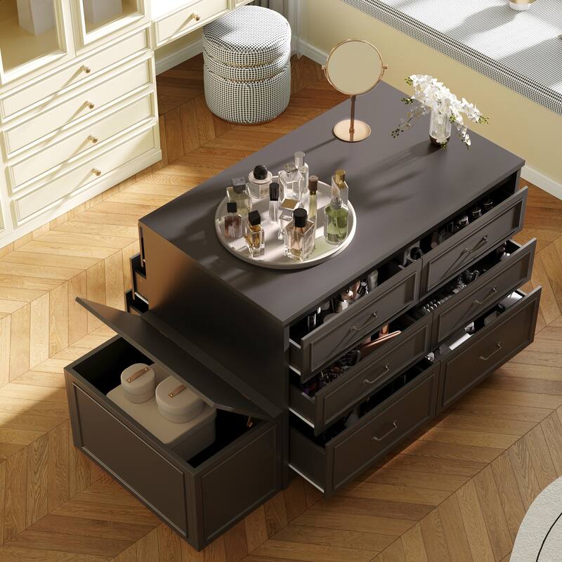 White Dresser with Seat and Storage 6 Drawer Closet Island Cabinet Bedroom Organization Bench