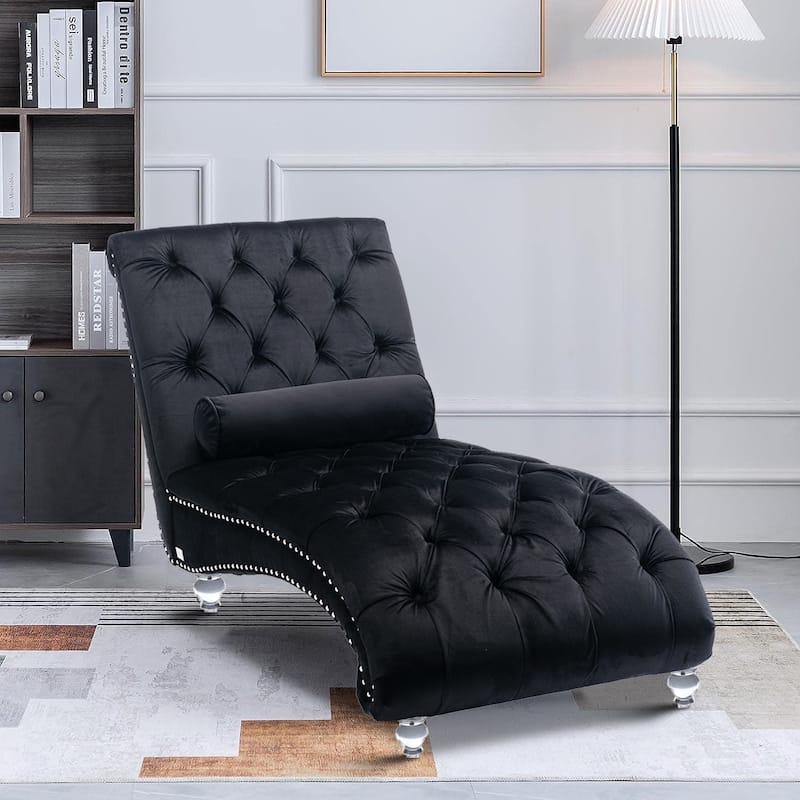 Elegant Stylish Velvet Upholstered Leisure Lounge Chair with Transparent Acrylic Legs - Black