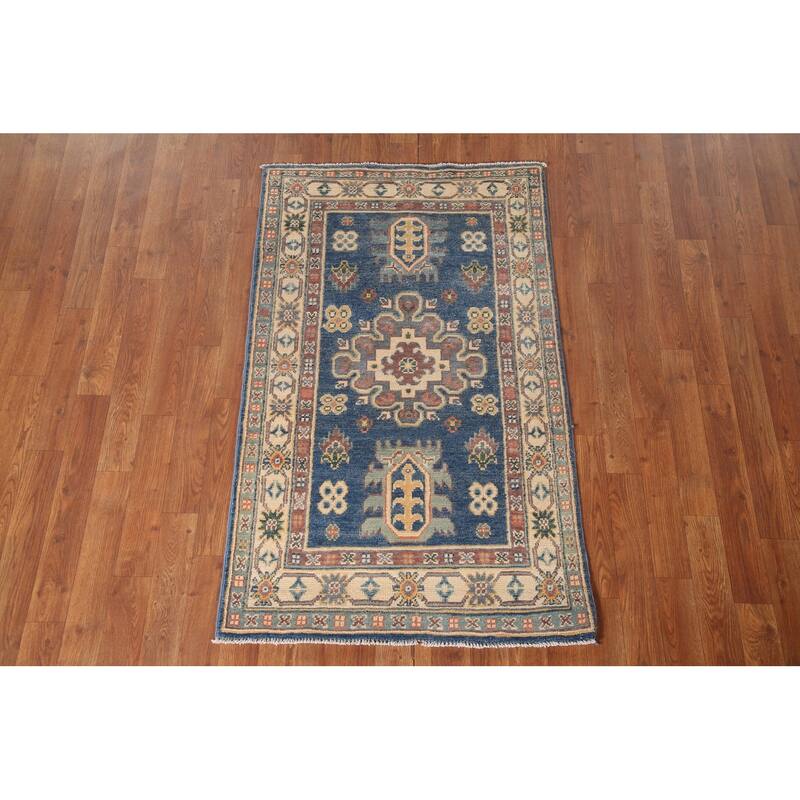 Blue Kazak Accent Rug Hand-Knotted Wool Carpet - 2'8" x 4'5"