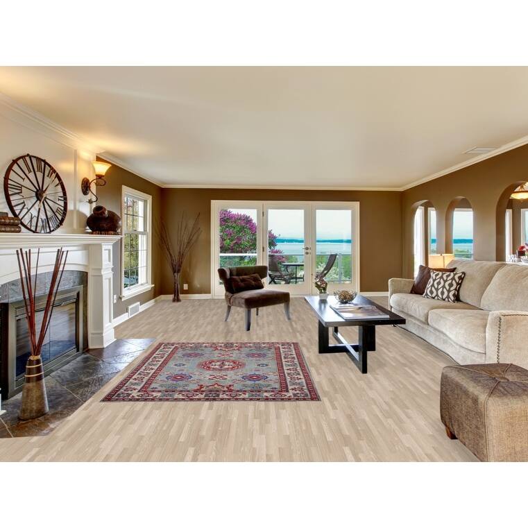 Blue Geometric Kazak Oriental Area Rug Hand-Knotted Wool Carpet - 5'0" x 6'6"