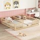 preview thumbnail 3 of 9, Kids Double Twin Size Floor Bed Frame with Guardrails, Natural