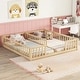 preview thumbnail 2 of 9, Natural Double Twin Size Pine Wood Floor Bed with Guardrails