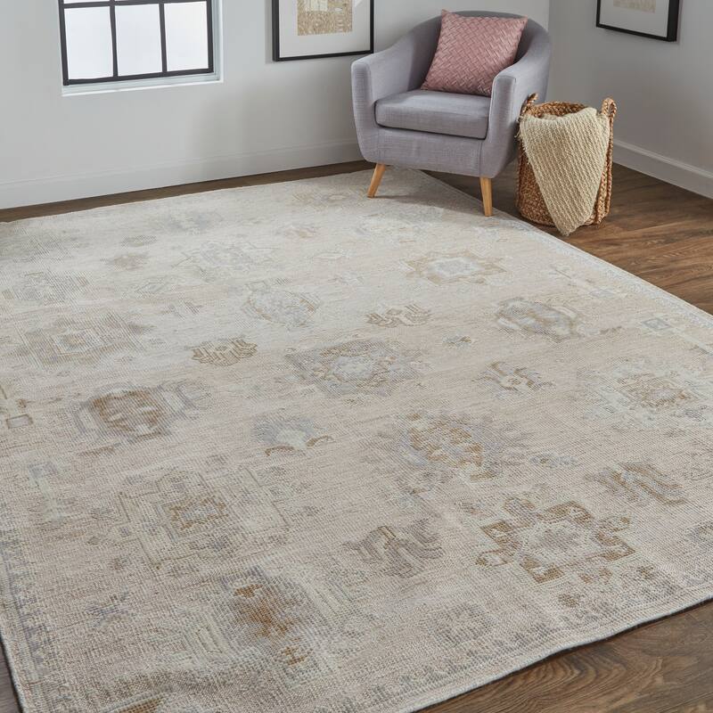 Tierney Eco Friendly PET Oushak Rug, Ivory/Tan/Opal Gray, Area Rug