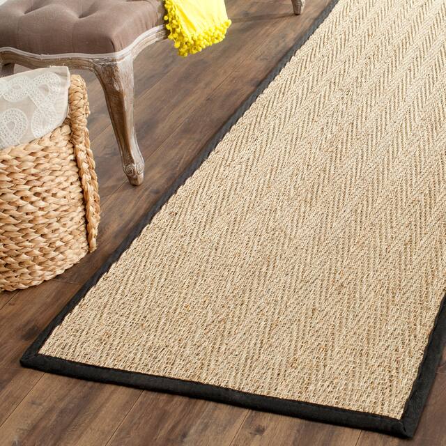 SAFAVIEH Natural Fiber Oceana Herringbone Seagrass Rug - 2'6" x 10' Runner - Natural/Black