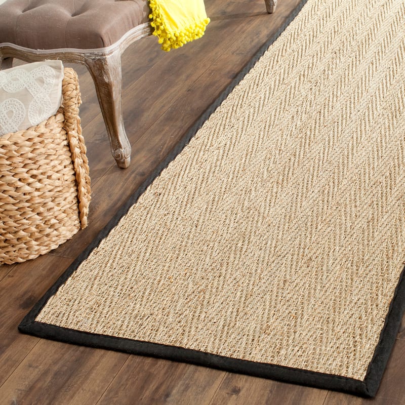 SAFAVIEH Natural Fiber Trilby Herringbone Seagrass Rug - 2'6" x 10' Runner - Natural/Black