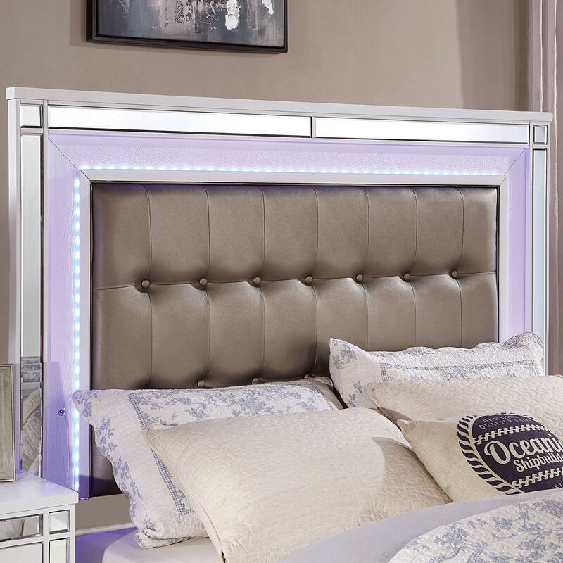 Derc Modern Solid Wood Upholstered Tufted Panel Bed with LED by Furniture of America