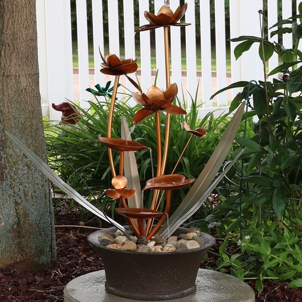 slide 2 of 9, Copper Flower Blossoms Outdoor Water Fountain 28" Garden Water Feature