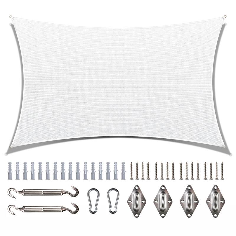 ColourTreeUSA Rectangle Sun Shade Sail HDPE w/Hardware Installation Kit - 10' x 20' - White