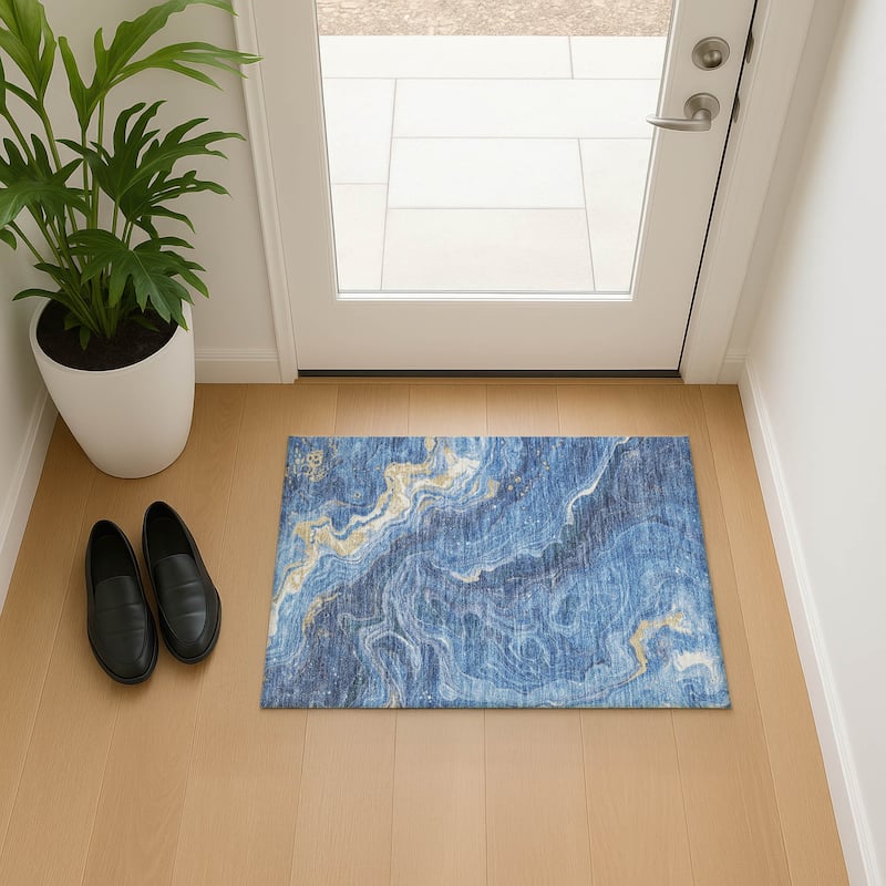 Premium Washable Super Soft Abstract Mayfield Rug - Blue - 1'8" x 2'6"