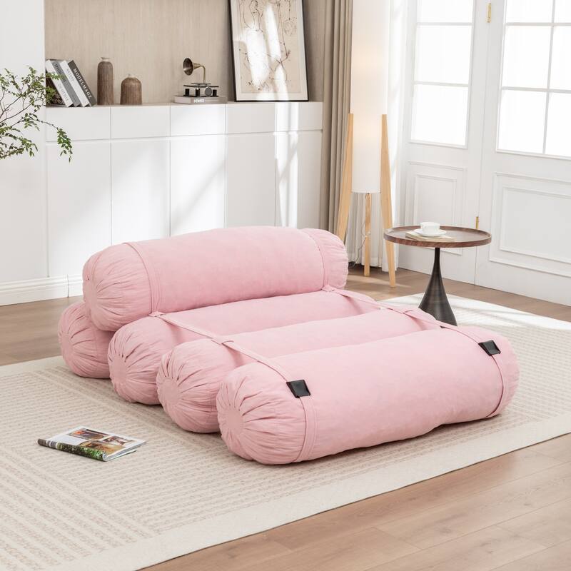 Versatile Lazy Sofa Corduroy Chaise Lounge Floor Couch Composed of 5 Cylindrical Pillows with Adjustable Straps