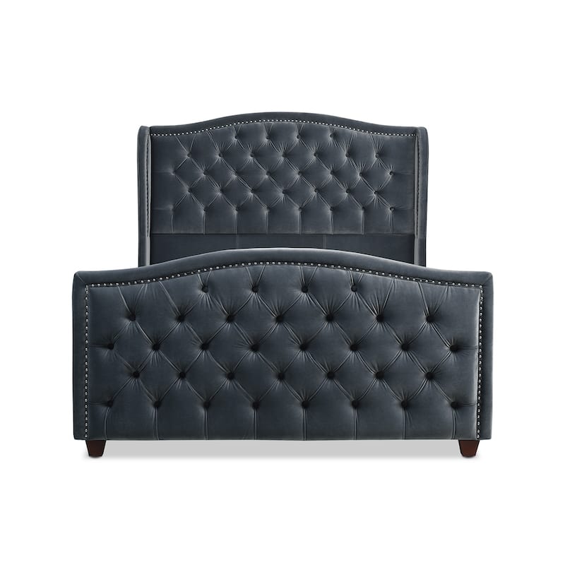 Athens Upholstered Nailhead Tufted Wingback Panel Bed