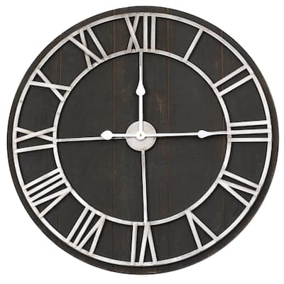 Utopia Alley Industrial Wall Clock - Large Wall Clock, Iron Wall Decor, Metal Wall Clock (28" Analog, Black Wood)
